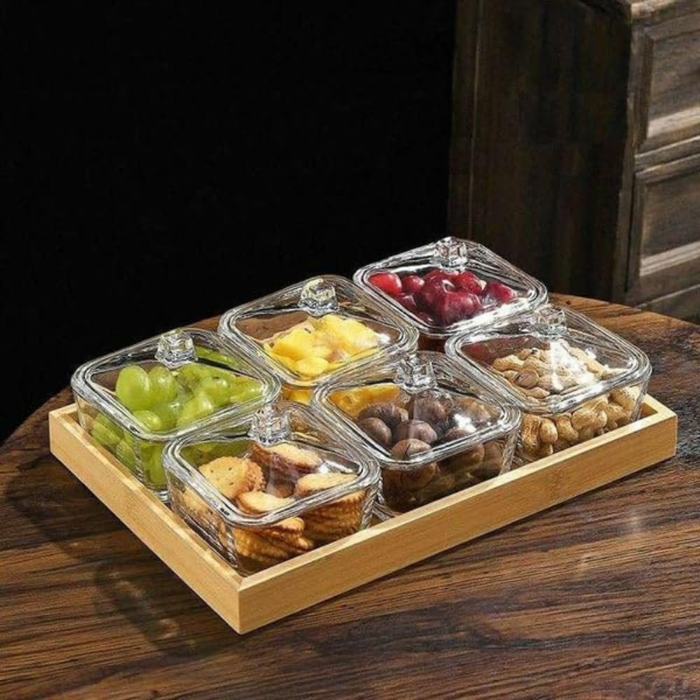 Assiette de Snacks en Verre sans Plomb avec Couvercle