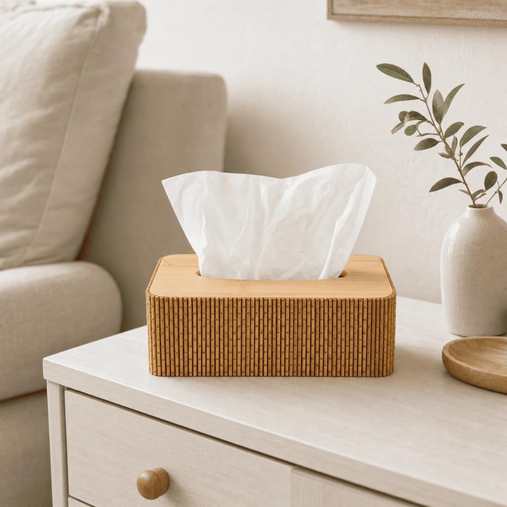 Boîte de rangement en bambou pour lingettes humides et essuie-tout