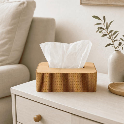 Boîte de rangement en bambou pour lingettes humides et essuie-tout