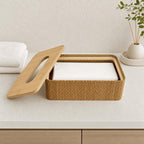 Boîte de rangement en bambou pour lingettes humides et essuie-tout