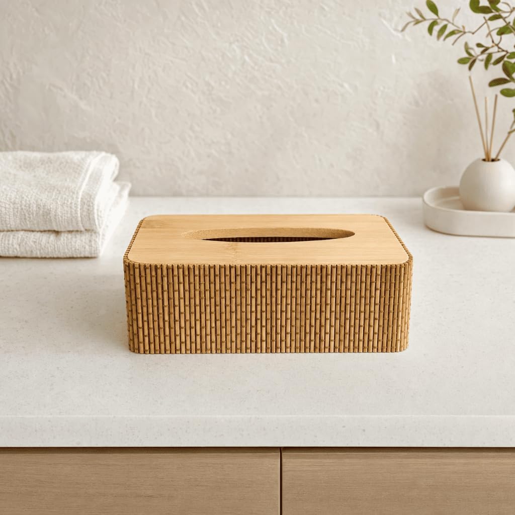 Boîte de rangement en bambou pour lingettes humides et essuie-tout