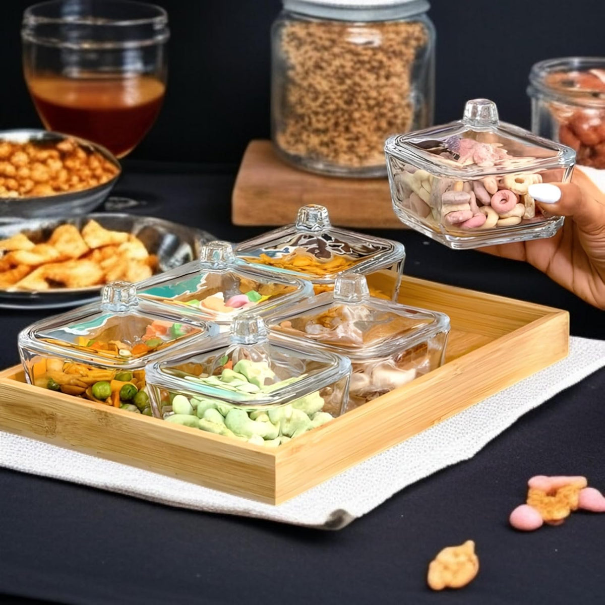 Assiette de Snacks en Verre sans Plomb avec Couvercle