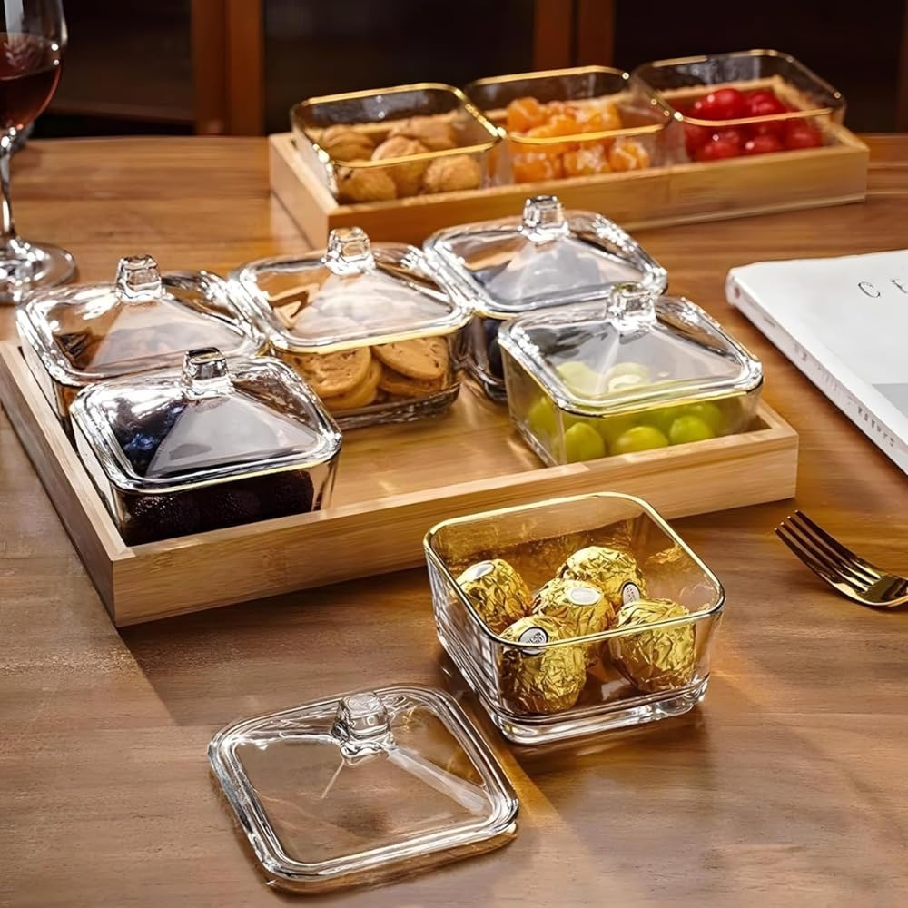 Assiette de Snacks en Verre sans Plomb avec Couvercle